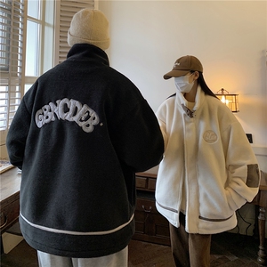 港风情侣装冬装 皮毛一体刺绣羊羔毛棉衣男装厚棉服G1037 P128 女图片