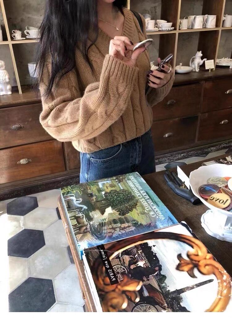 秋冬新款纯色V领套头羊毛针织衫女装舒适休闲打底外穿毛衣,女装羊毛衫,思途羊绒