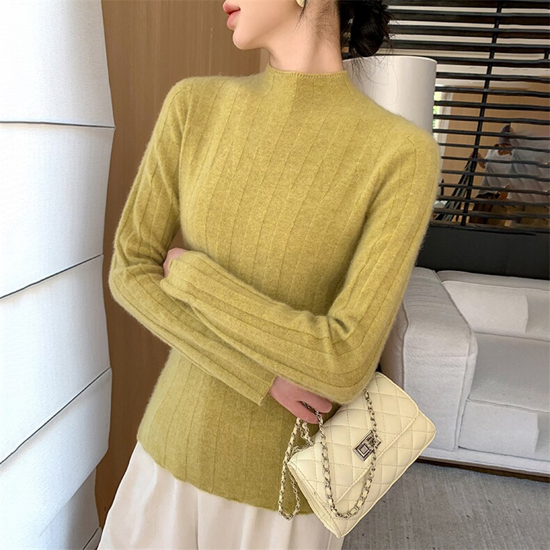 2025年秋季常规款通勤套头单件长袖舒适时尚百搭宽抽条，女装针织衫/毛衣，途瑞羊绒