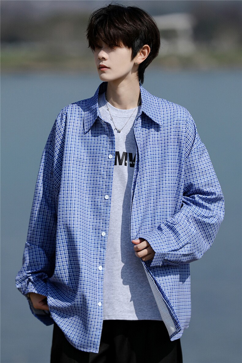 8XL-M长袖衬衫男春夏格子条纹衬衣宽松慵懒风防晒外套CS29005P45,男装防晒衣,电商B312