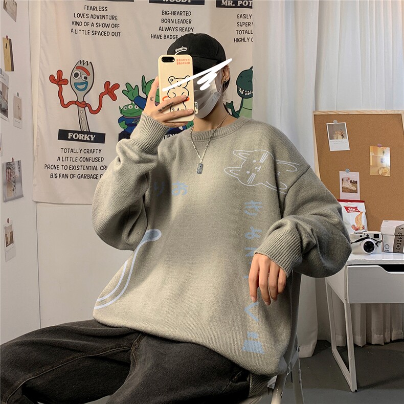 1港风圆领套头中性潮流大码M-5XL印花针织毛衣男7964P55加绒P70,男装针织衫/毛衣,星座226-2