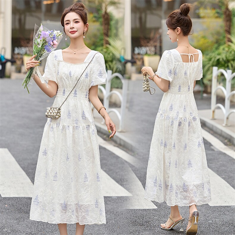 现货-时尚潮流亮片刺绣提花高级淑女显瘦中长款连衣裙，女装连衣裙，尚羽泽网红店