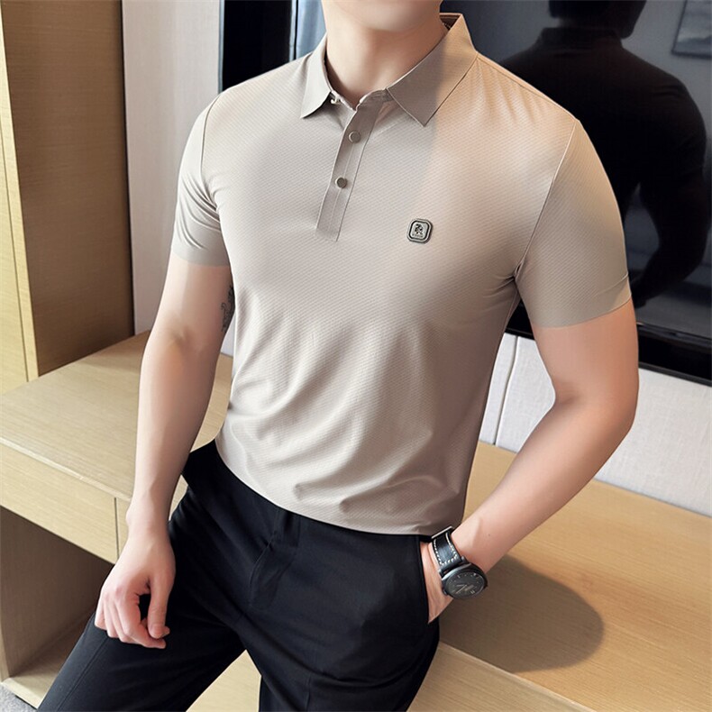 2025夏季短袖提花冰丝短袖T恤翻领无痕Polo衫770-P68，男装Polo衫，电商D342