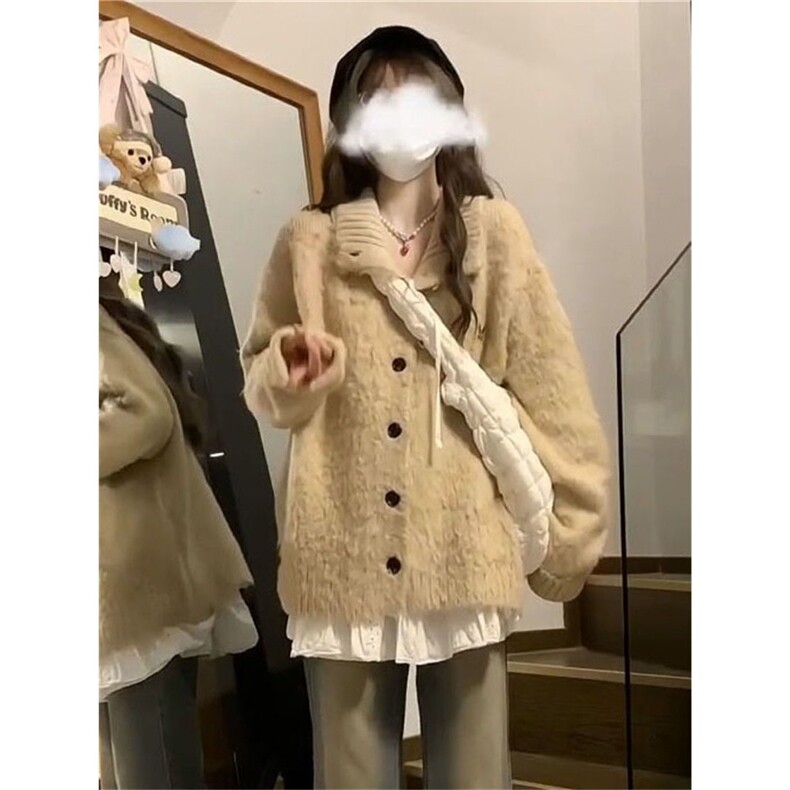 韩版学院风小个子软糯翻领开衫毛衣女学生秋冬宽松保暖针织衫外套,男装针织衫/毛衣,星座1210-1