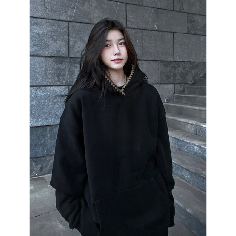抖音得物高品质二开25秋冬美式重磅宽松纯色连帽贝壳刺绣卫衣W63,男装卫衣,电商A486