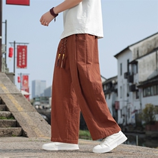 2025春夏新款男士帅气休闲棉麻长裤子简约宽松直筒长裤，男装休闲裤，电商A008