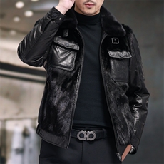 BIJ2506冬季海宁真皮羽绒服男山羊皮夹克翻领时尚男装机车皮衣，男装夹克，电商B360