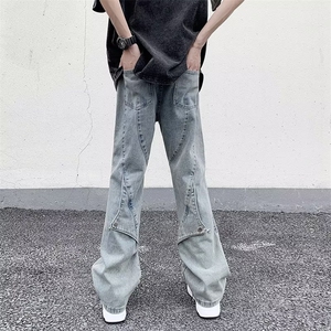 高街美式水洗排扣设计感宽松牛仔裤vibe微喇工装长裤子男女-NK560图片