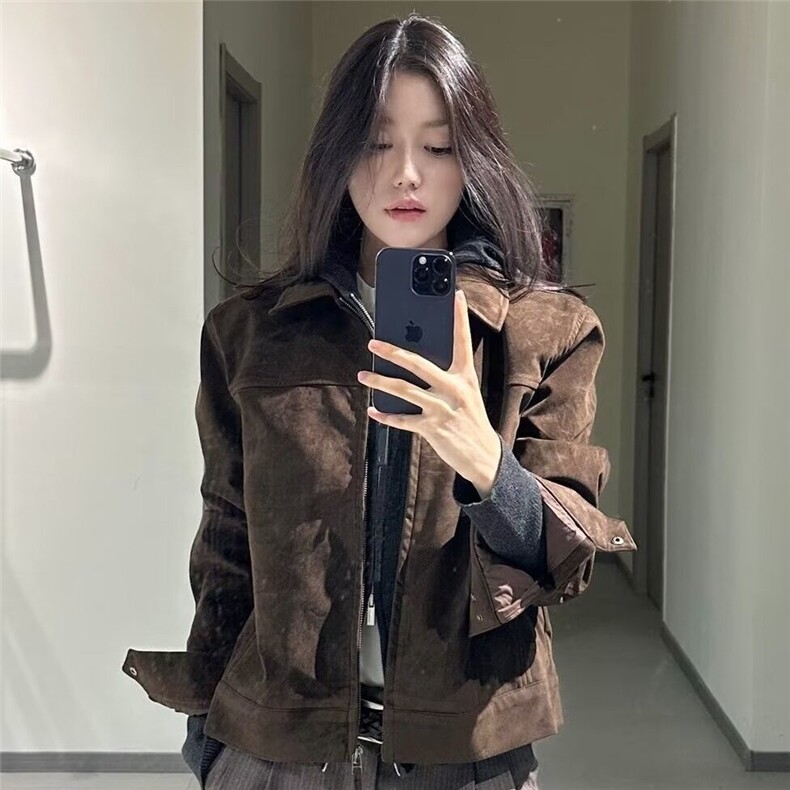 美式复古pu皮机车夹克外套男女潮牌高级感痞帅鹿皮绒双层夹克潮流,男装夹克,星座506A
