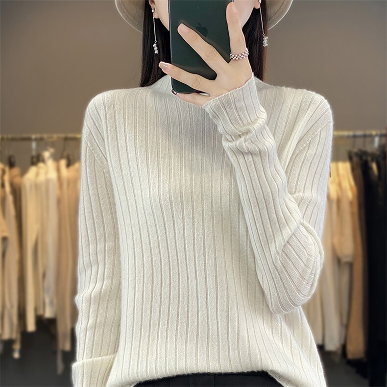 2025年秋季时尚百搭宽抽半高休闲/淑女，女装羊毛衫，片语羊绒