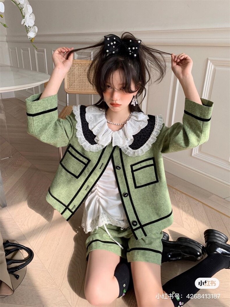 双层荷叶边小甜甜套装，女装职业装，YOUER DENG