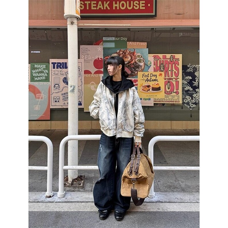 美式复古做旧立领工装外套男女春秋季设计感宽松百搭休闲飞行夹克,男装夹克,星座506A