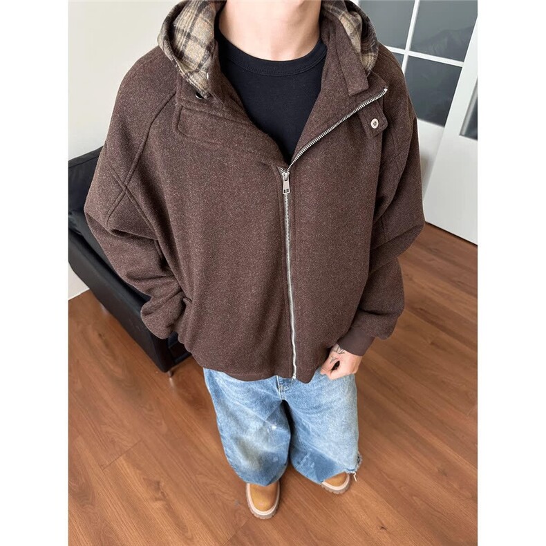 网络图现货冬季新款宽松假两件毛呢连帽棉服外套RM67-P105,男装棉衣,星座1005-4