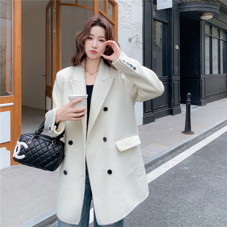 8687白色气质羊绒西装廓形大衣8687-P265-K398,女装毛呢外套,2C232