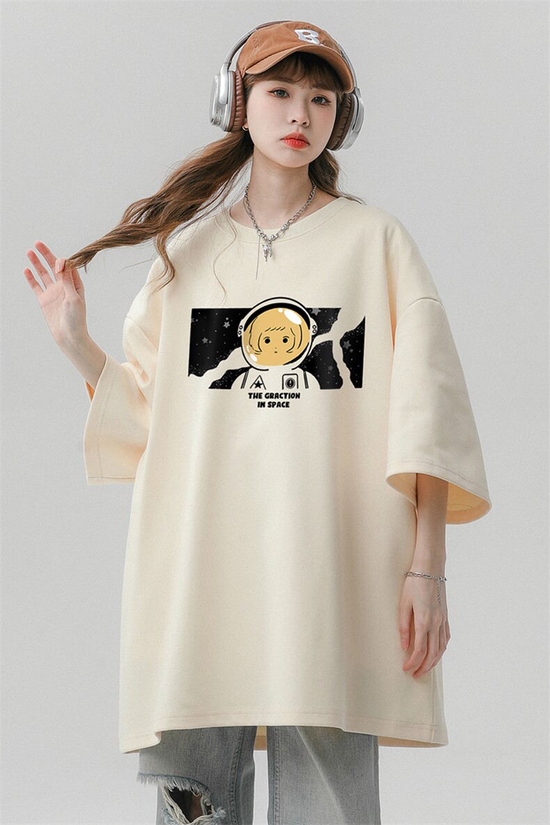 春夏新款宽松美潮街头女孩印花休闲短袖T恤T6083P25控38,男装T恤,电商A268