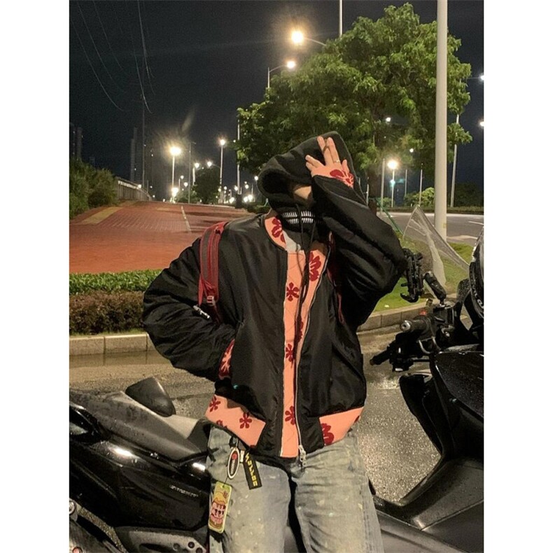 网图美潮氛围感提花罗口短款飞行员夹克W1819/特P60,男装夹克,电商B350
