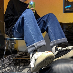男秋冬加绒加厚牛仔裤宽松直筒长裤子A080-9291-常规P35加绒P45,初中女生穿搭秋季宽松便宜图片