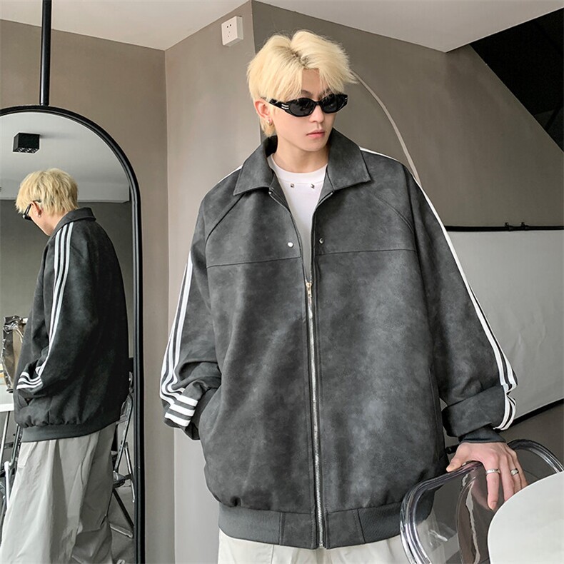 JK8818-P68美式复古cleanfit高级感PU皮条纹夹克外套,男装夹克,星座1503