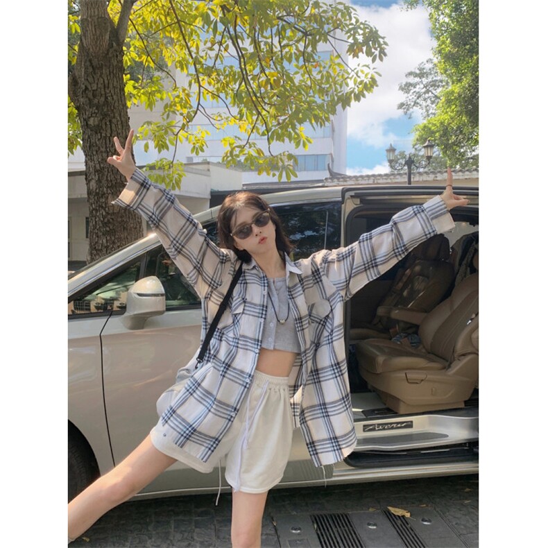 D575-P55春季新款格子衬衫设计感小众流苏下摆衬衣外套长袖上衣,男装衬衫,星座911