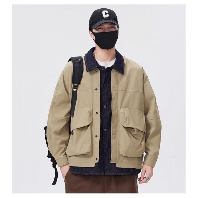 W9390-P73网图现货新款阔版拼接假两件潮流休闲百搭设计款夹克，男装夹克，星座1608-2