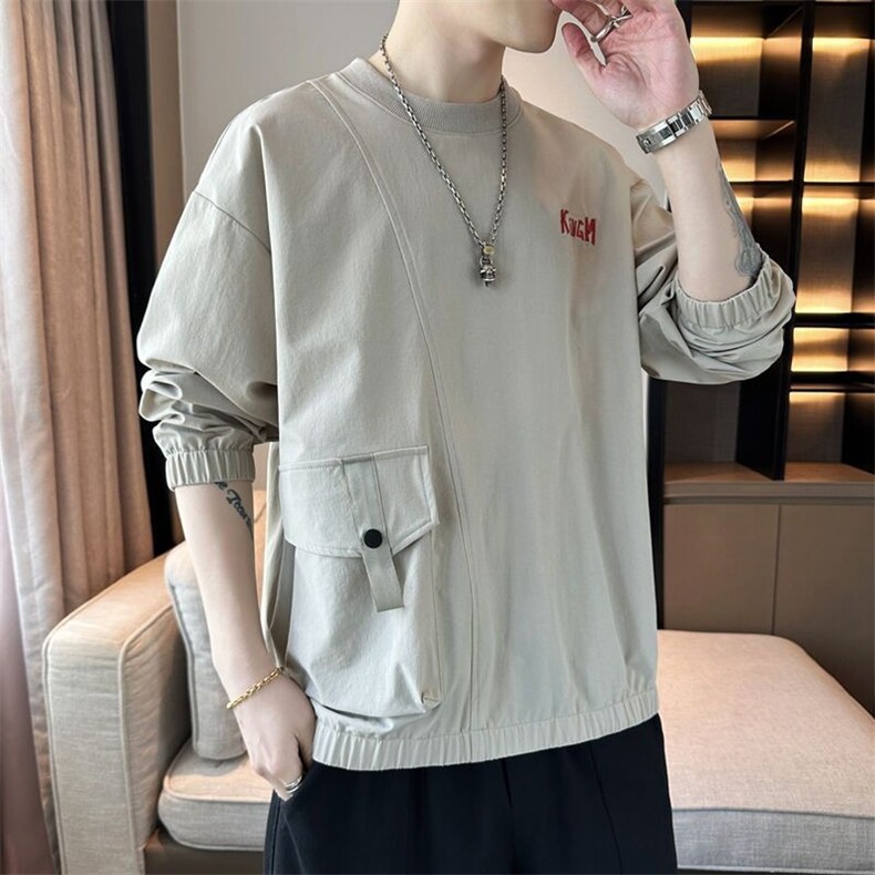 卫衣男秋季2025新款圆领无帽带口袋潮流百搭青少年帅气长袖t上衣，男装卫衣，星座506A