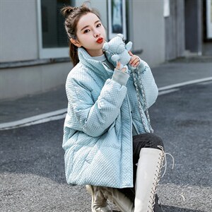 2021年冬季新款立领加厚羽绒服女泡芙短款面包服女轻薄图片