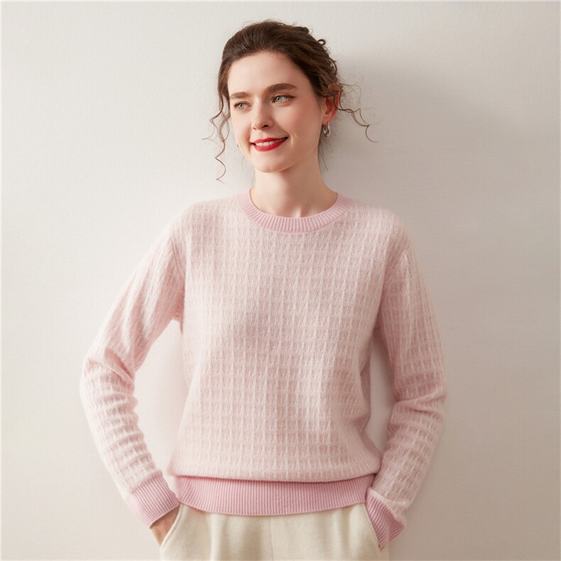 秋冬新款针织圆领套头上衣时尚简约，女装针织衫/毛衣，绒盛美羊绒