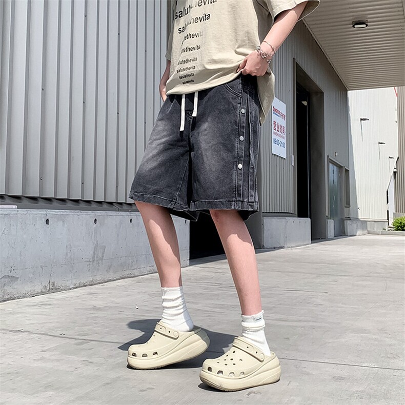 男士美式复古牛仔短裤宽松直筒五分裤子百搭休闲中裤D01151-P42图片