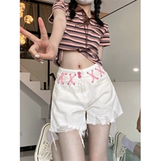 7447-P33夏季牛仔裤短裤女宽松不规则毛边高腰显瘦热裤潮修身，男装牛仔裤，电商A306A