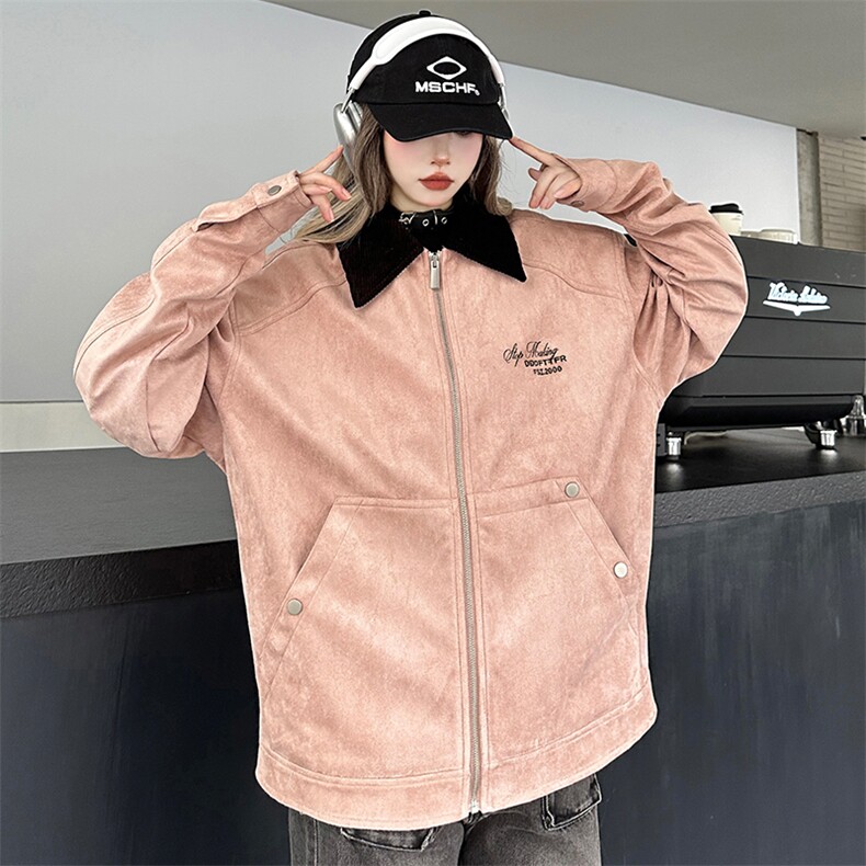 A156-P85麂皮绒外套春秋新款美式复古休闲夹克棒球服翻领,男装夹克,星座911