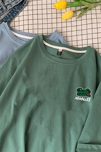 主推 中性风学生短袖t恤男刺绣纯棉宽松416B-1-DT237-P25图片