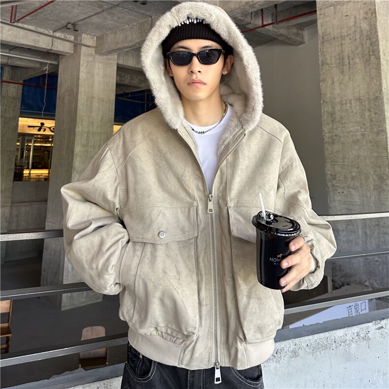 冬季保暖连帽棉服男宽松复古大理石座山雕外套潮,男装棉衣,电商C307