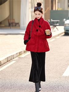 大货已出2025圣诞90羽绒服女冬新款收腰新中式淑女圆领中长款外套图片