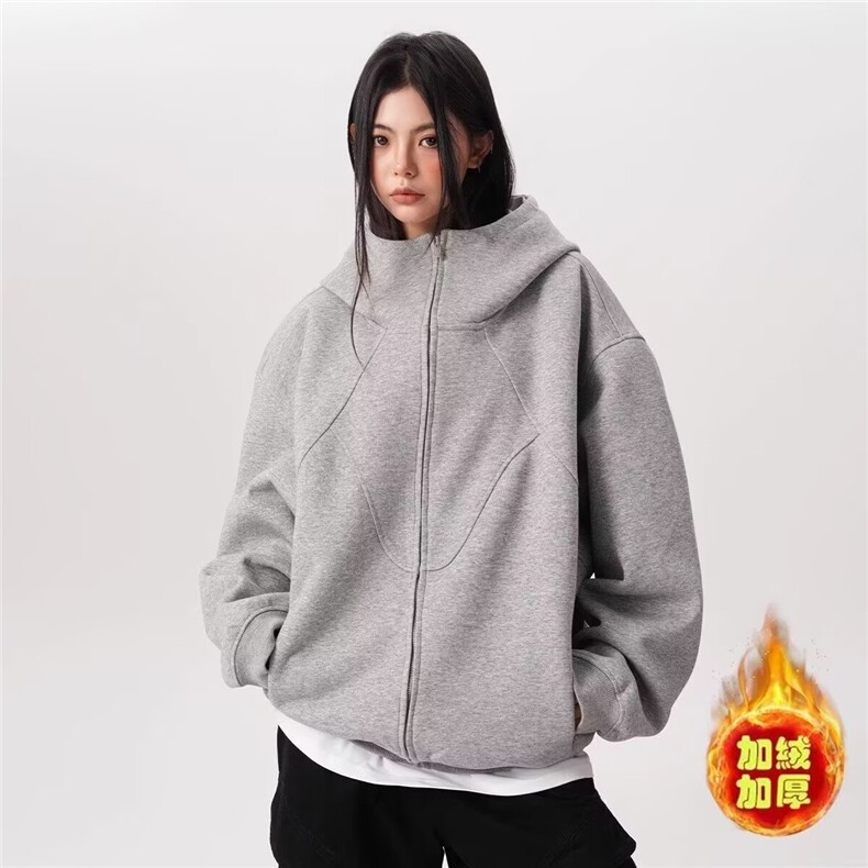 加绒连帽外套男美式卫衣高街潮牌痞帅开衫513AKS2406P57,女装短外套,星座513A