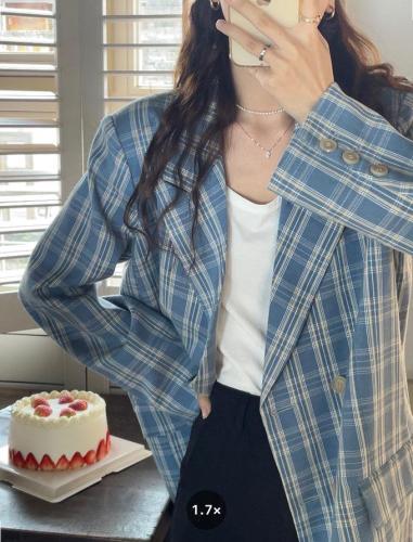 香丽迪格子西装外套女2021年韩版宽松洋气双排扣小西装,女装西装,香丽迪1