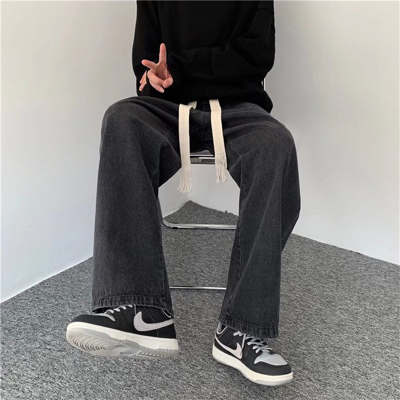 编织绳牛仔裤男宽松直筒阔腿裤复古休闲百搭高街潮流裤NK804-p45图片