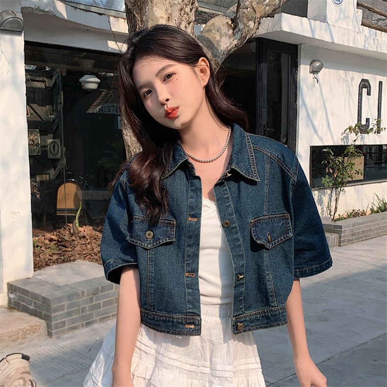 黑色牛仔工装风夏季女2025新款韩版复古宽松减龄半身裙,女装牛仔外套,微微衣阁