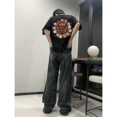 已做版权夏季东北大花潮圆领短袖风t恤宽松重磅上衣T50-P28，男装T恤，星座205-5