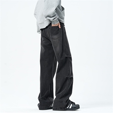 主推【S-4XL】现货！褶皱牛仔裤男水洗直筒裤子A080-8203-P65控88，男装牛仔裤，电商A080