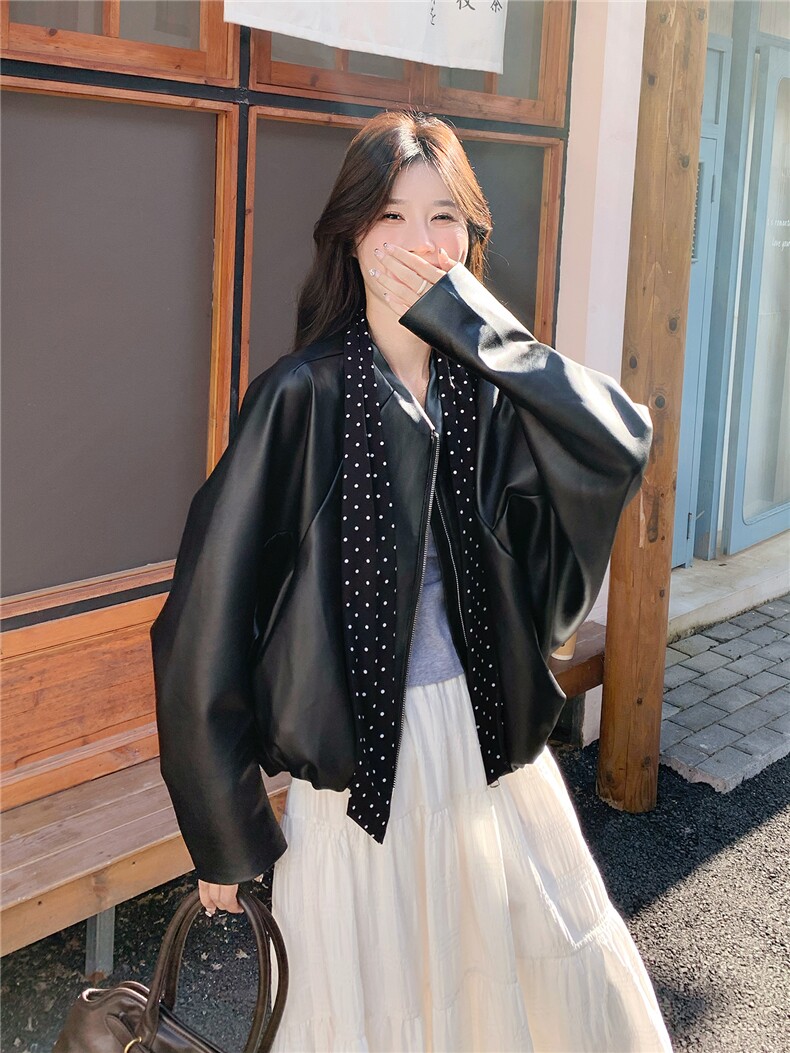 港风复古时尚黑色皮衣外套女2025春秋新款巨好看小个子机车服夹克,女装皮衣,浙宝238