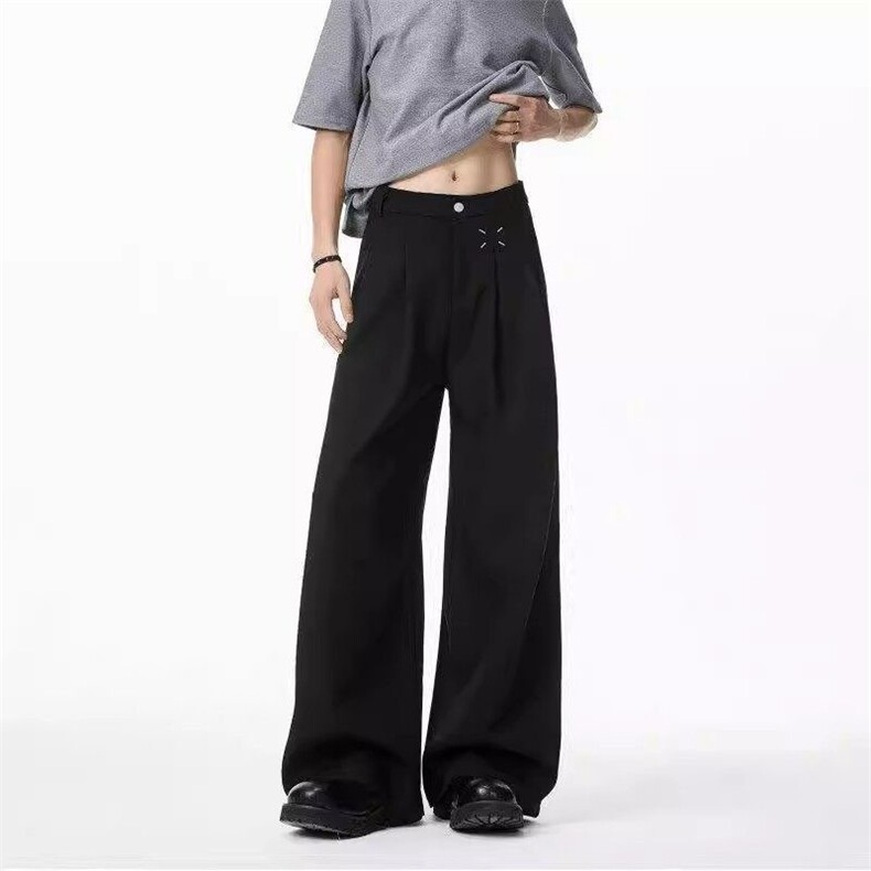 美式黑色宽松西装裤男高级感简约直筒阔腿裤子潮牌休闲垂感小西裤，男装西裤，星座1210-1