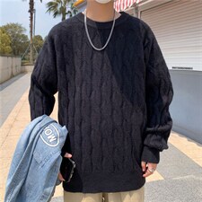 麻花毛衣男宽松慵懒ins韩版潮流情侣百搭纯色针织衫秋冬9019-P45图片