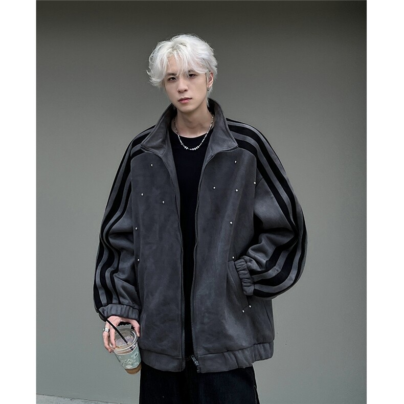 侧边条纹棒球服外套男2025春秋美式宽松休闲立领夹克JK706-P78,男装夹克,电商C307