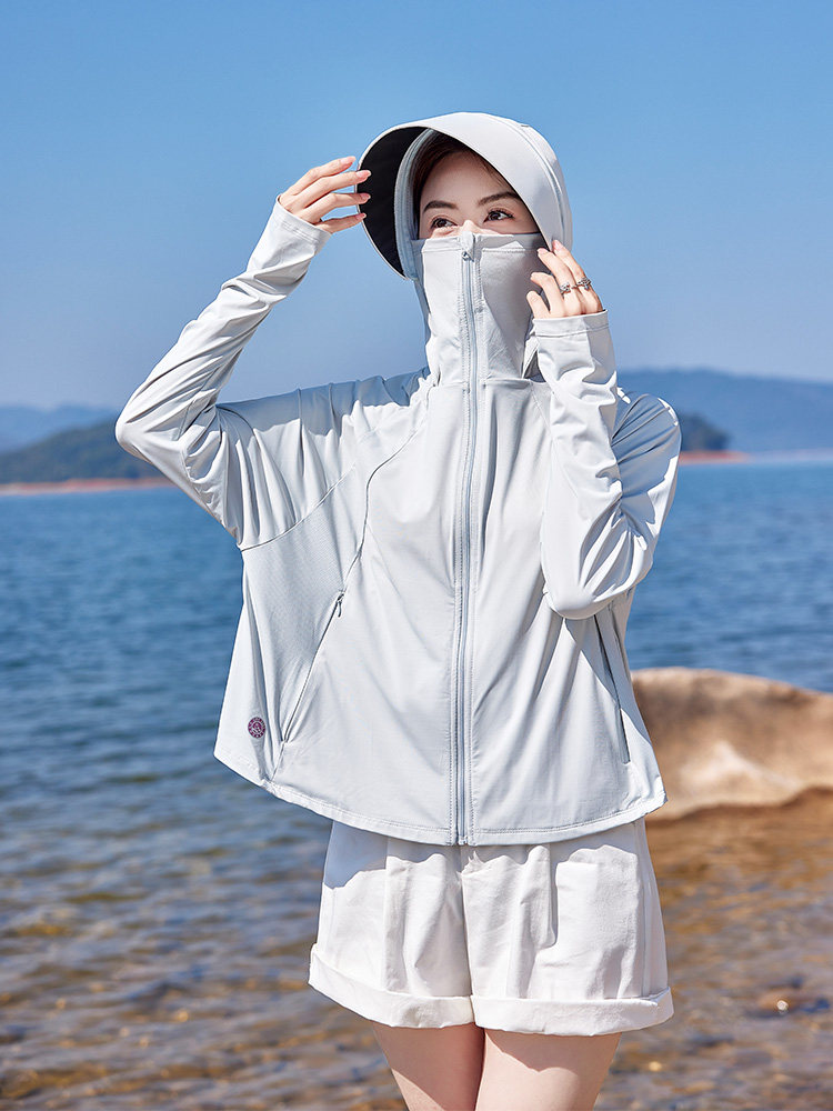 连帽防晒衣罩衫女2025夏季新款防紫外线冰丝凉感薄款骑车短款外套,女装防晒衣,可可小西