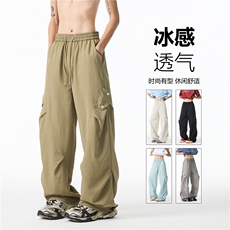 INS夏季新款潮流假口袋褶皱宽松休闲冰丝裤B315-K25735-特p30控58，男装休闲裤，电商B315