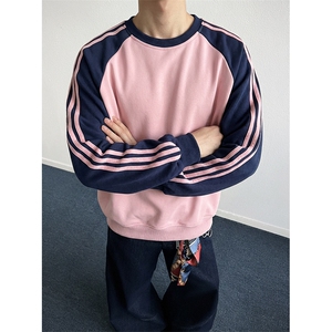 抖音得物高品质二开 26春装美式高街宽松拼接袖圆领织带卫衣CM07图片