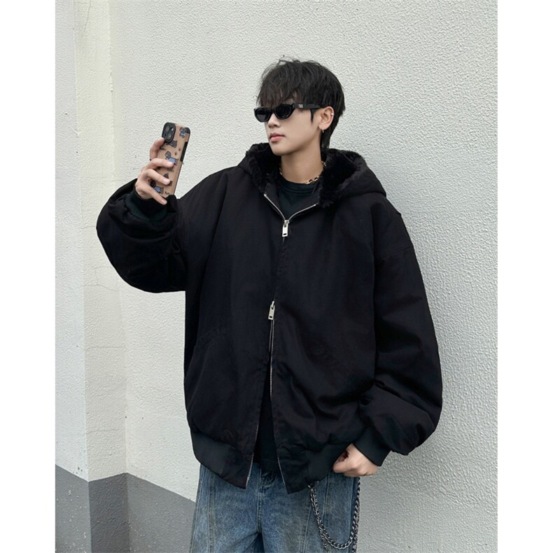 加绒连帽棉衣外套男冬时尚保暖工装水洗座山雕毛棉袄MA8158P95,男装棉衣,星座1013-1