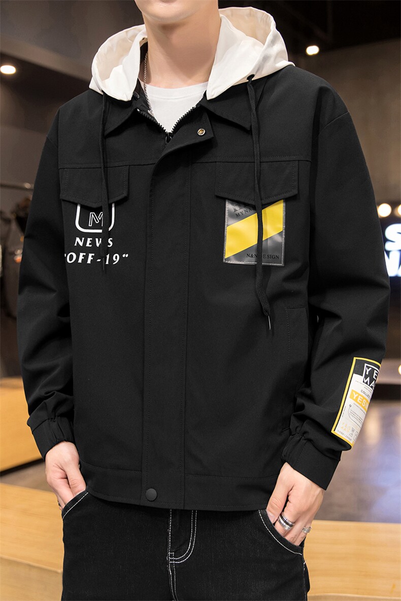 夹克男春秋季衣服男装商务休闲上衣青年宽松免烫潮流连帽外套,男装夹克,电商B212（原钱塘6029）