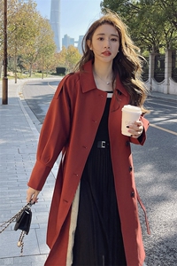 轻熟风红色风衣外套女春秋2025新款中长款英伦风气质爆款大衣洋气图片