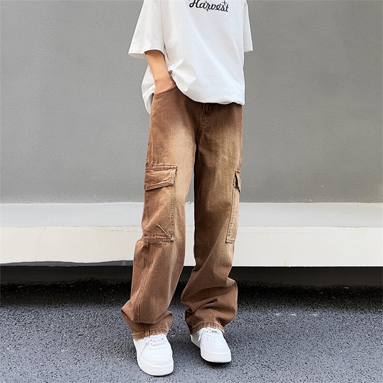 美式高街vibe风直筒长裤欧美痞帅男hiphop复古水洗拼接工装牛仔裤,男装牛仔裤,星座301D-4(原星座1004-4）